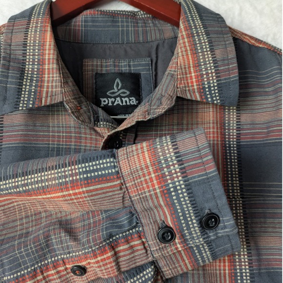 prAna Men's Plaid Button Down Shirt Long Sleeve Outdoor Casual Large - Picture 1 of 10